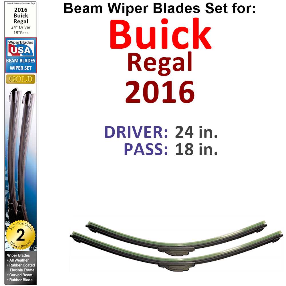 Set of two Beam Wiper Blades designed for 2016 Buick Regal, showcasing their flexible and durable construction.