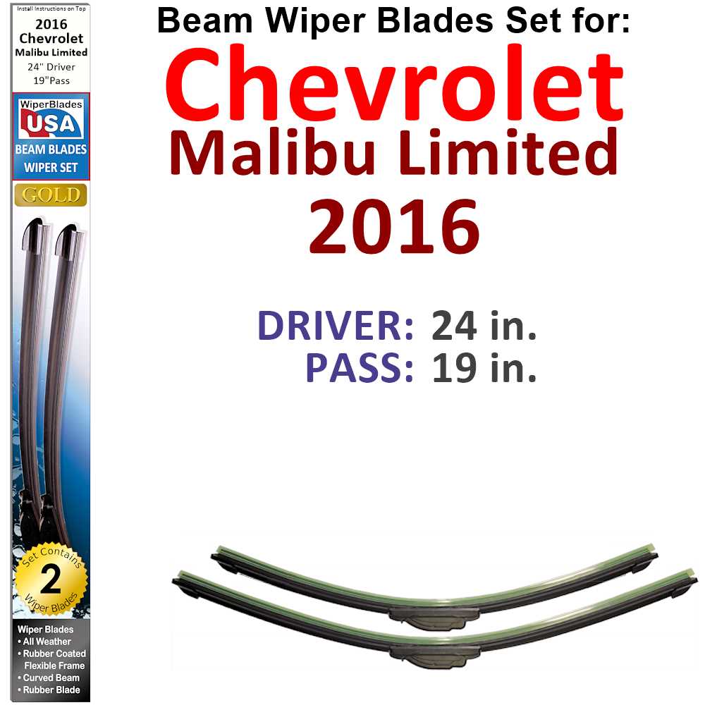 Set of two Beam Wiper Blades designed for 2016 Chevrolet Malibu Limited, showcasing their flexible and durable design.