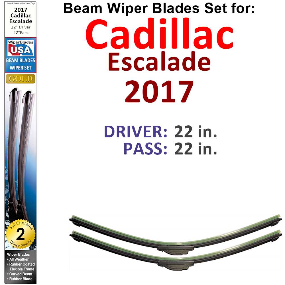 Set of two Beam Wiper Blades designed for 2017 Cadillac Escalade, showcasing their flexible and durable construction.