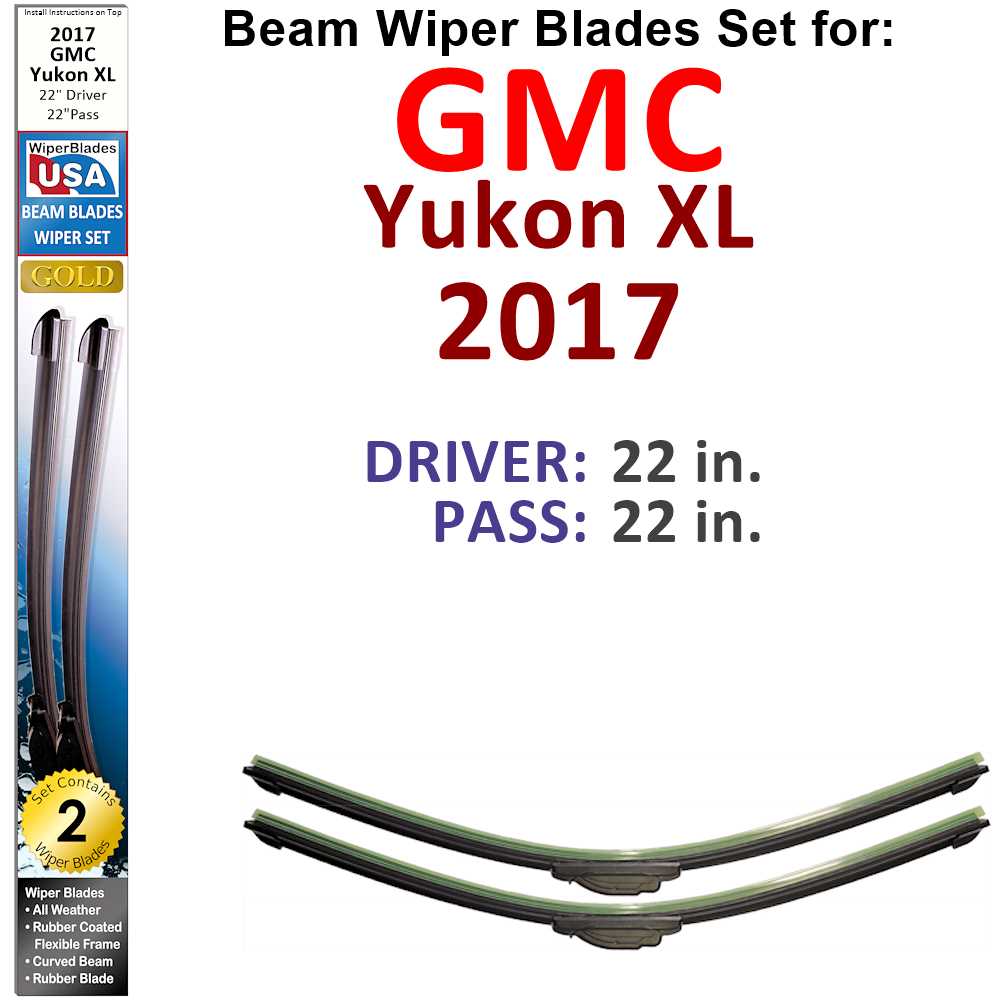 Set of two Beam Wiper Blades designed for 2017 GMC Yukon XL, showcasing their flexible and durable construction.