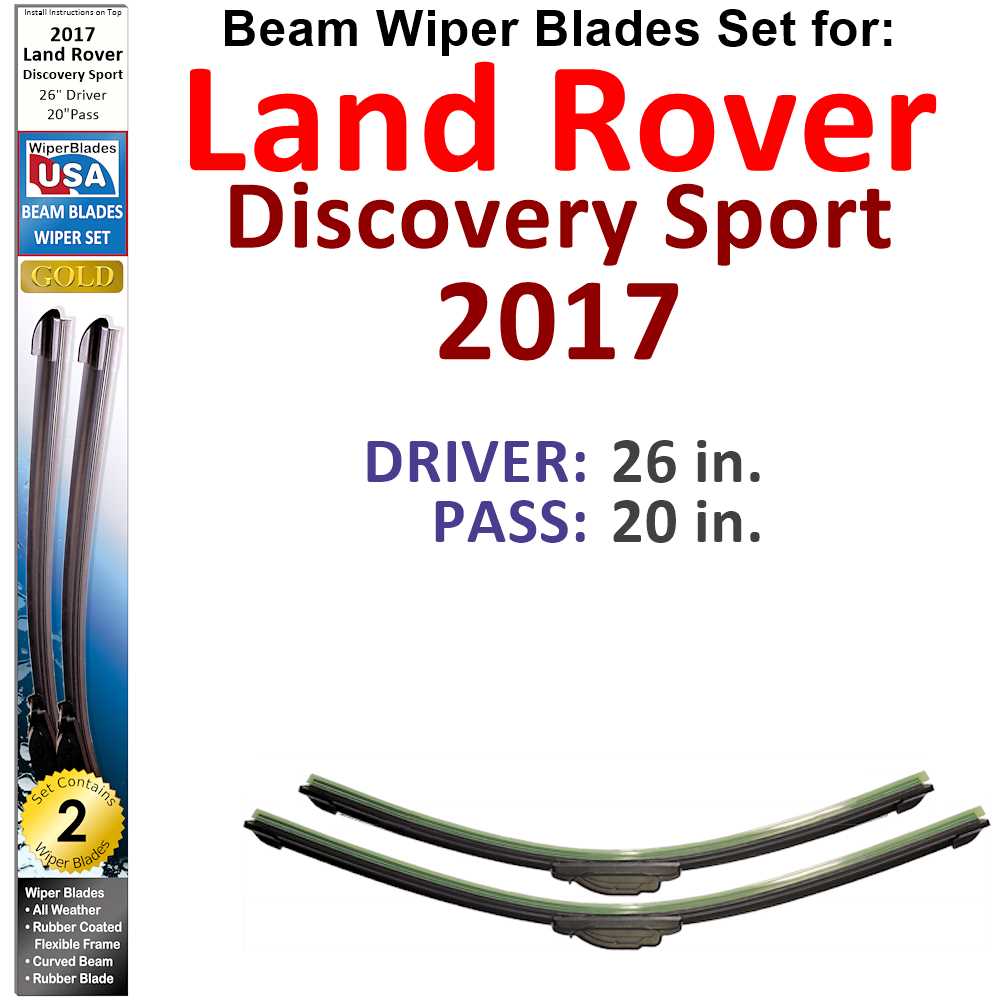 Set of 2 Beam Wiper Blades designed for 2017 Land Rover Discovery Sport, showcasing their flexible and durable design.