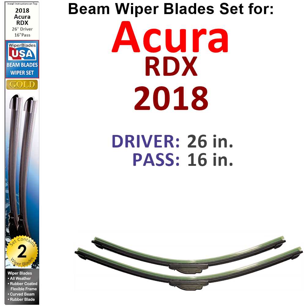 Set of two Beam Wiper Blades designed for 2018 Acura RDX, showcasing their flexible and durable construction.