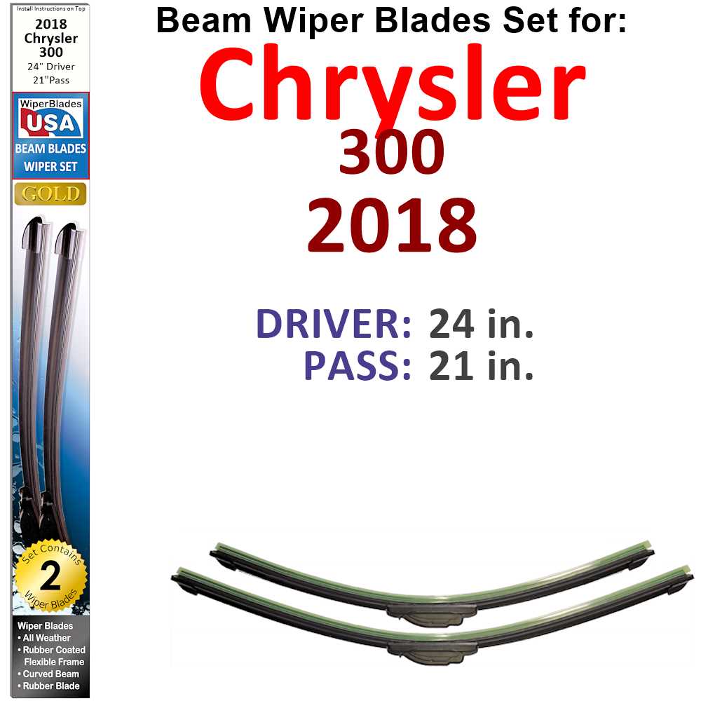 Set of 2 Beam Wiper Blades designed for 2018 Chrysler 300, showcasing their flexible and durable construction.