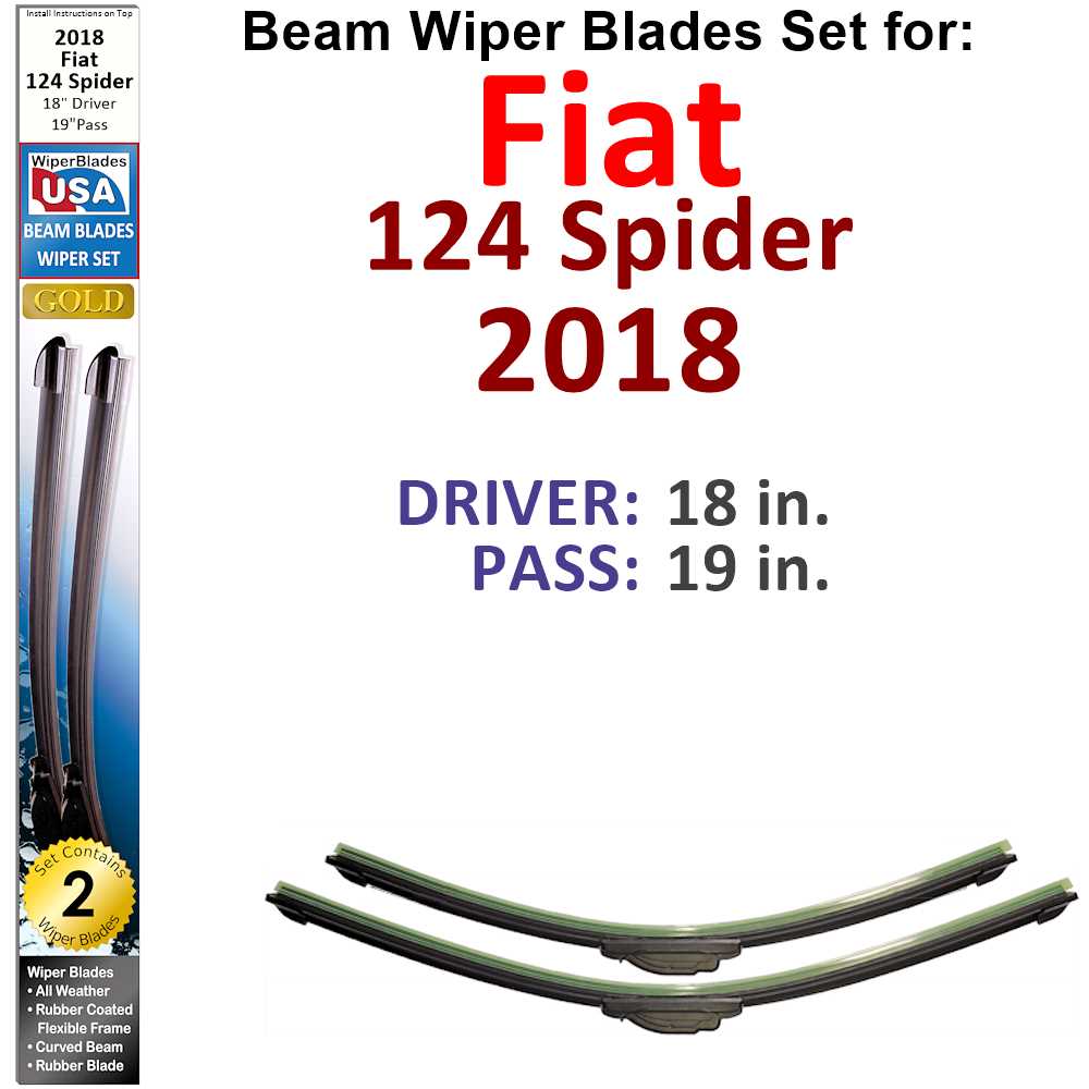 Set of two Beam Wiper Blades designed for 2018 Fiat 124 Spider, showcasing their flexible and durable construction.