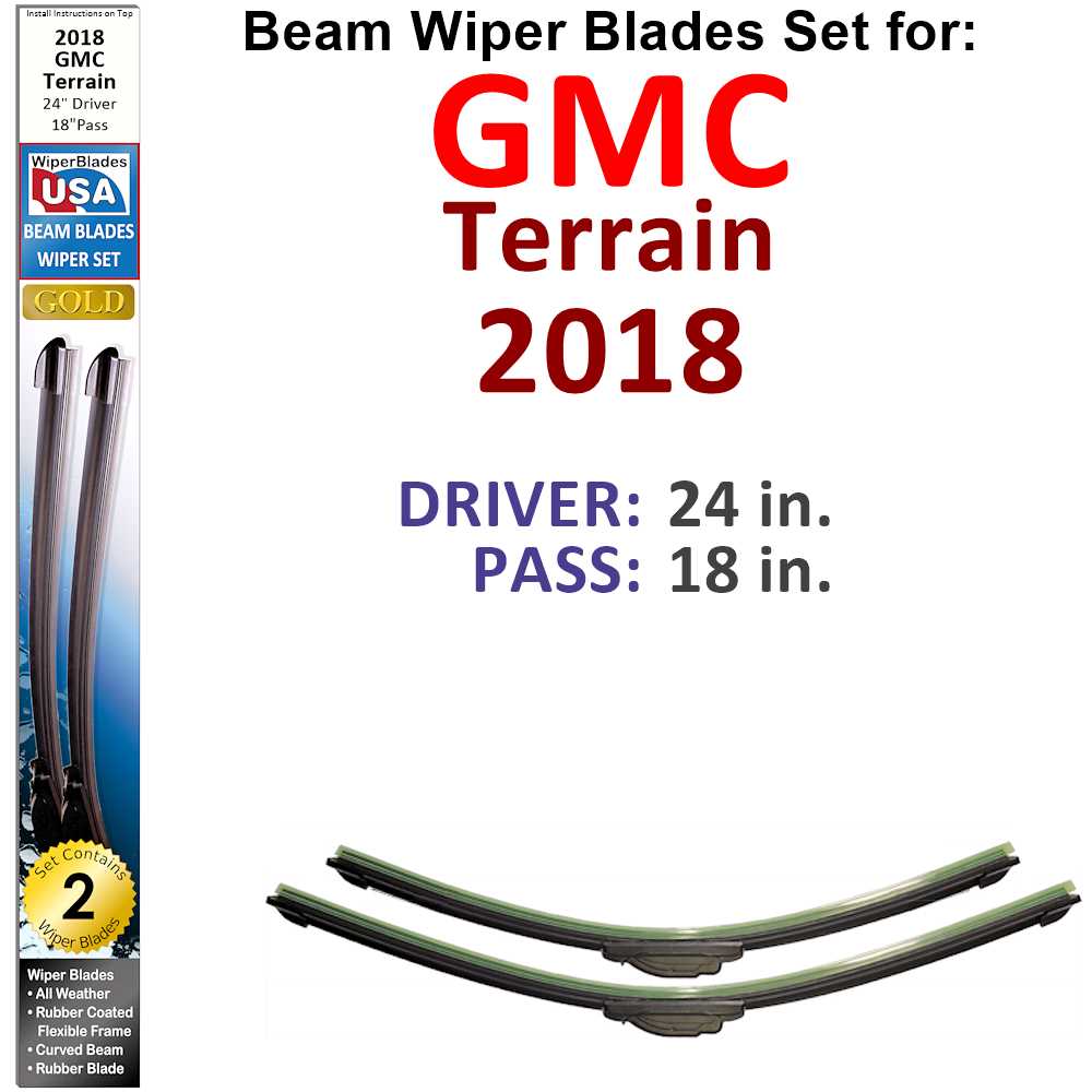 Set of two Beam Wiper Blades designed for 2018 GMC Terrain, showcasing their flexible and durable construction.