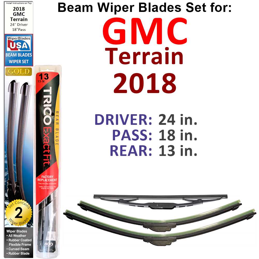 Set of 3 Beam Wiper Blades designed for 2018 GMC Terrain, showcasing their flexible and durable construction.