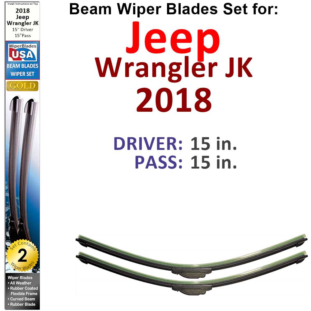 Set of two Beam Wiper Blades designed for 2018 Jeep Wrangler JK, showcasing their flexible and durable construction.