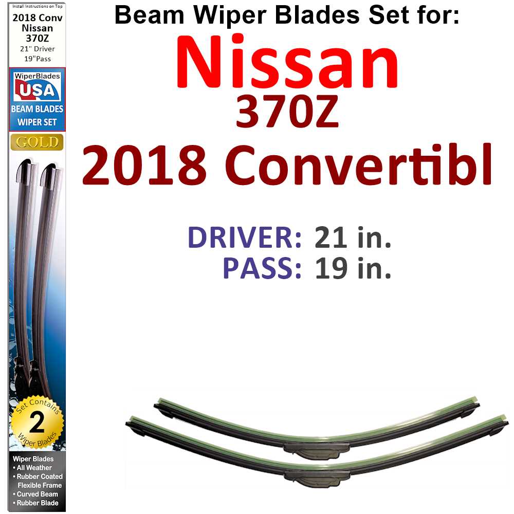 Set of two Beam Wiper Blades designed for 2018 Nissan 370Z Convertible, showcasing their flexible and durable construction.