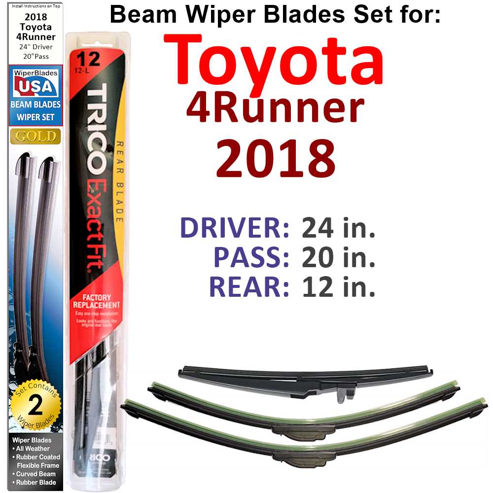 Set of 3 Beam Wiper Blades designed for 2018 Toyota 4Runner, showcasing their flexible and durable construction.