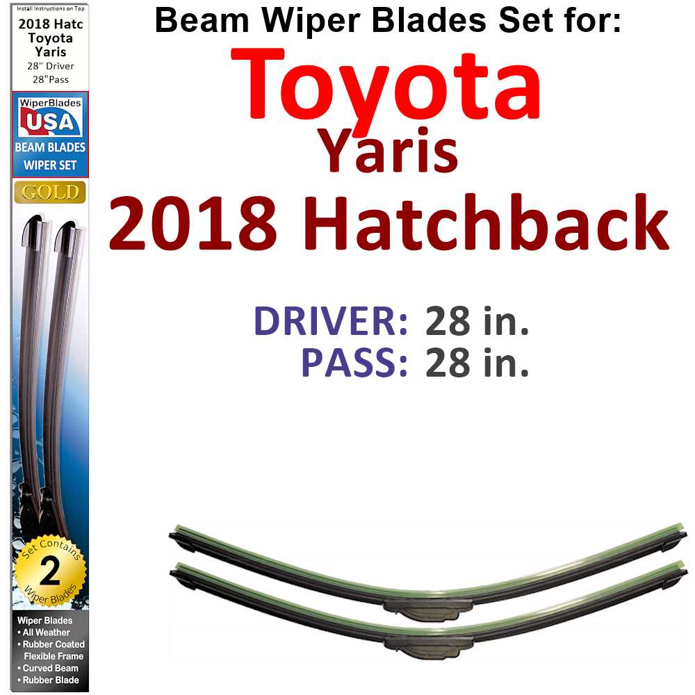 Set of two Beam Wiper Blades designed for 2018 Toyota Yaris Hatchback, showcasing their flexible and durable construction.