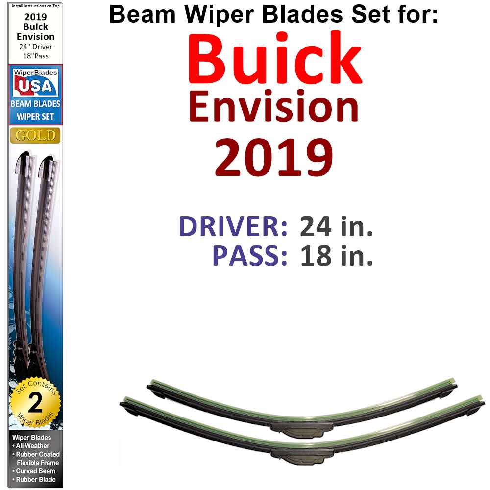 Set of two Beam Wiper Blades designed for 2019 Buick Envision, showcasing their flexible and sealed construction for optimal performance.