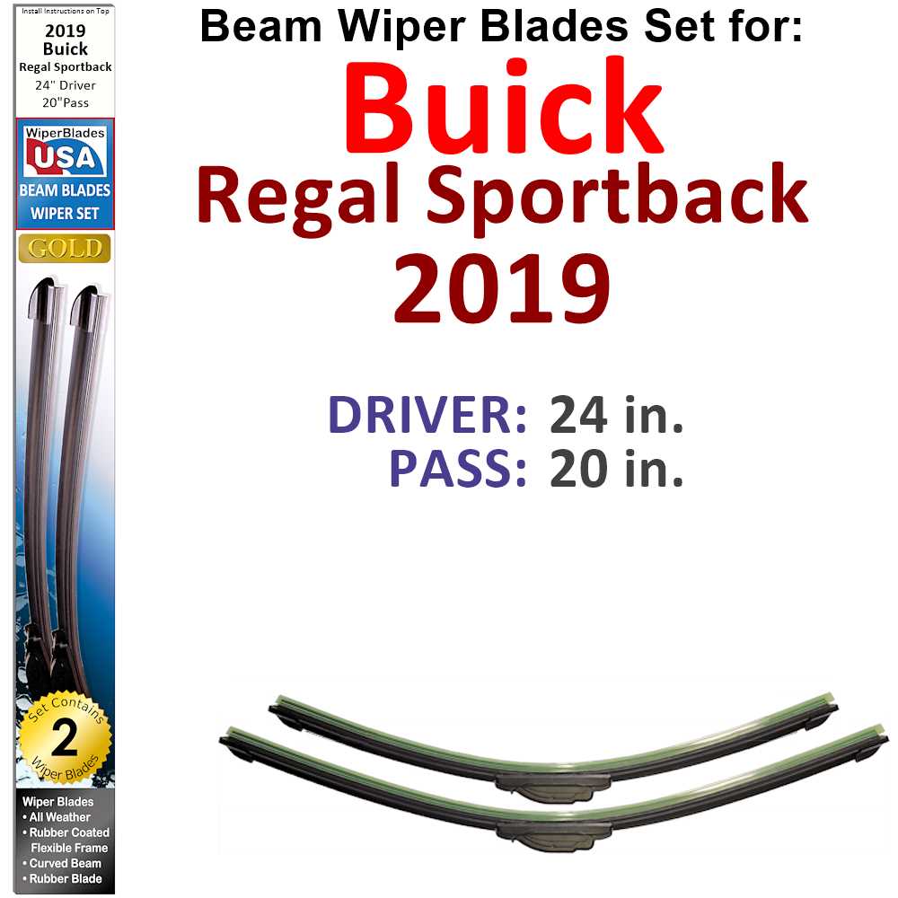 Set of 2 Beam Wiper Blades designed for 2019 Buick Regal Sportback, showcasing their flexible and durable construction.