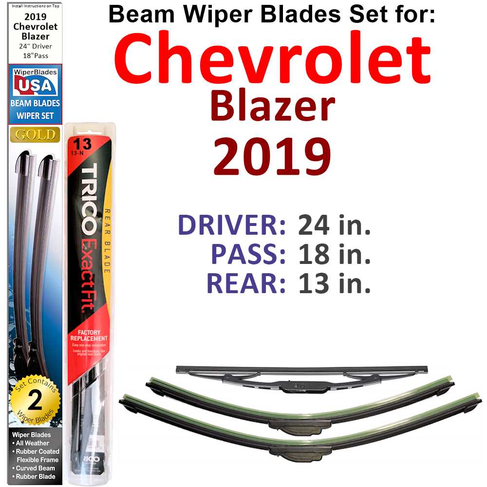 Set of 3 Beam Wiper Blades designed for 2019 Chevrolet Blazer, showcasing their flexible and durable construction.