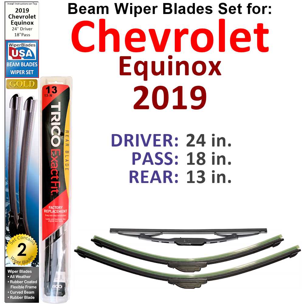 Set of 3 Beam Wiper Blades designed for 2019 Chevrolet Equinox, showcasing their flexible and durable construction.