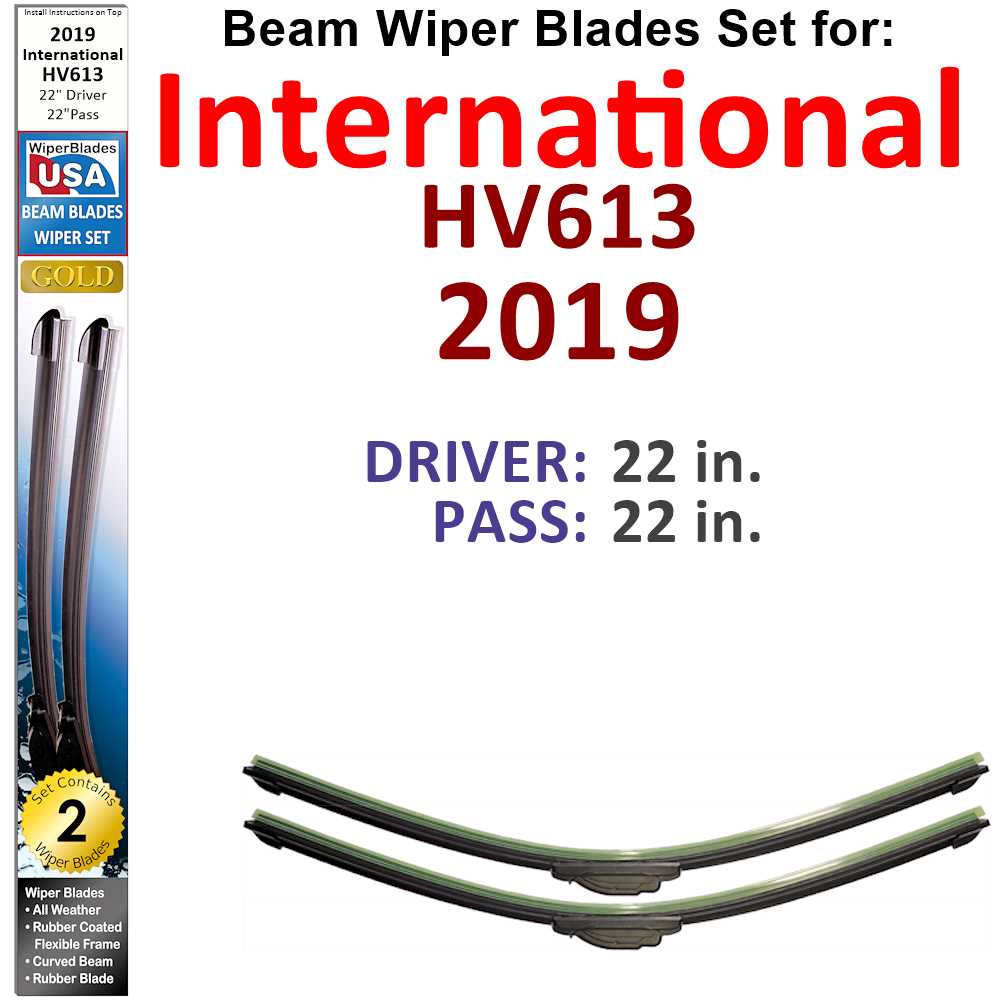 Set of two Beam Wiper Blades designed for 2019 International HV613, showcasing their flexible and low-profile design.