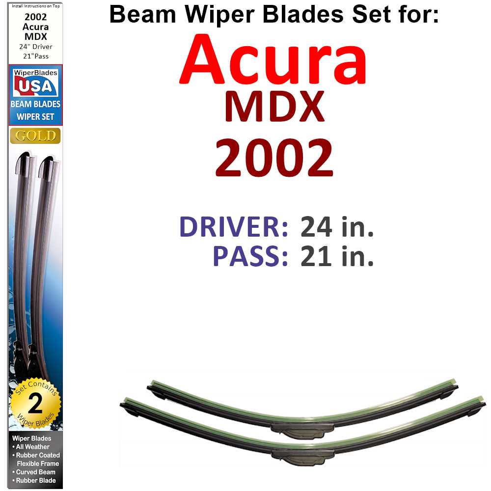 Set of two Beam Wiper Blades designed for 2002 Acura MDX, showcasing their flexible and durable construction.