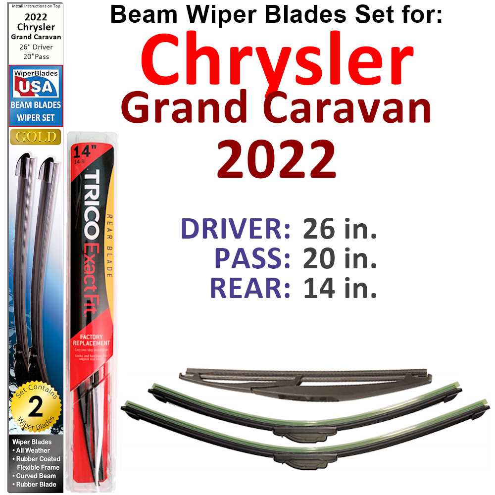 Set of 3 Beam Wiper Blades designed for 2022 Chrysler Grand Caravan, showcasing their flexible and durable construction.