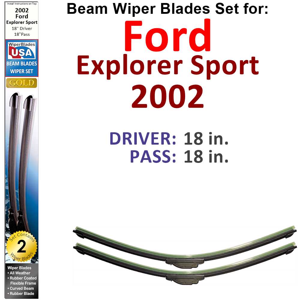 Set of two Beam Wiper Blades designed for 2002 Ford Explorer Sport, showcasing their flexible and durable construction.