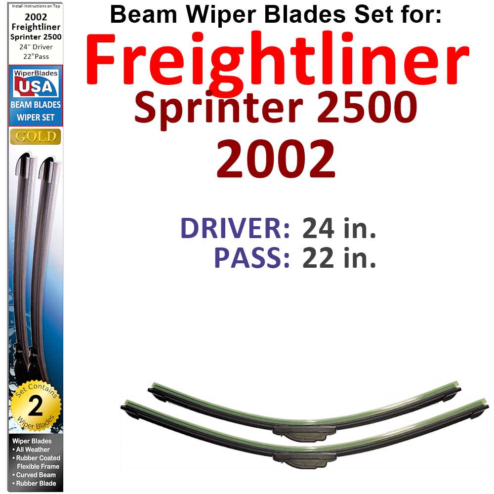 Set of 2 Beam Wiper Blades designed for 2002 Freightliner Sprinter 2500, showcasing their flexible and durable construction.