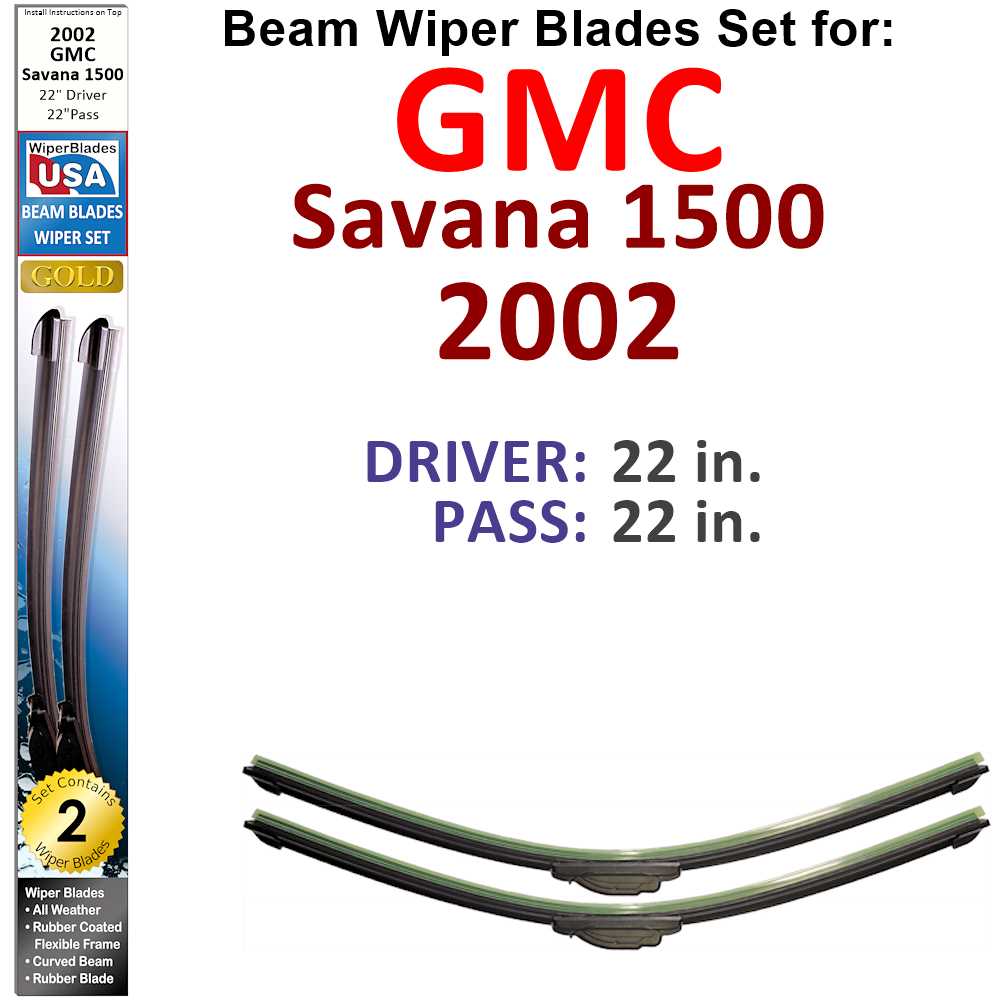 Set of 2 Beam Wiper Blades designed for 2002 GMC Savana 1500, showcasing their flexible and durable construction.