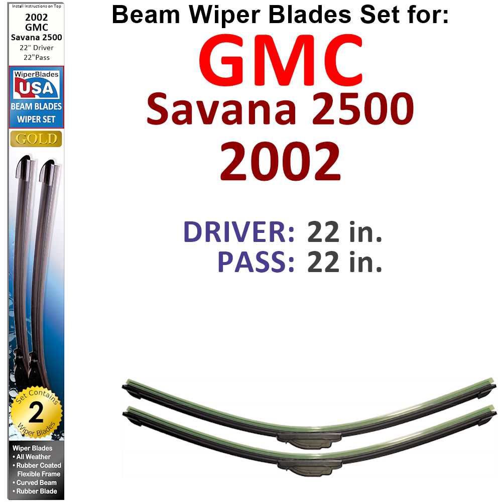 Set of two Beam Wiper Blades designed for 2002 GMC Savana 2500, showcasing their flexible and durable construction.