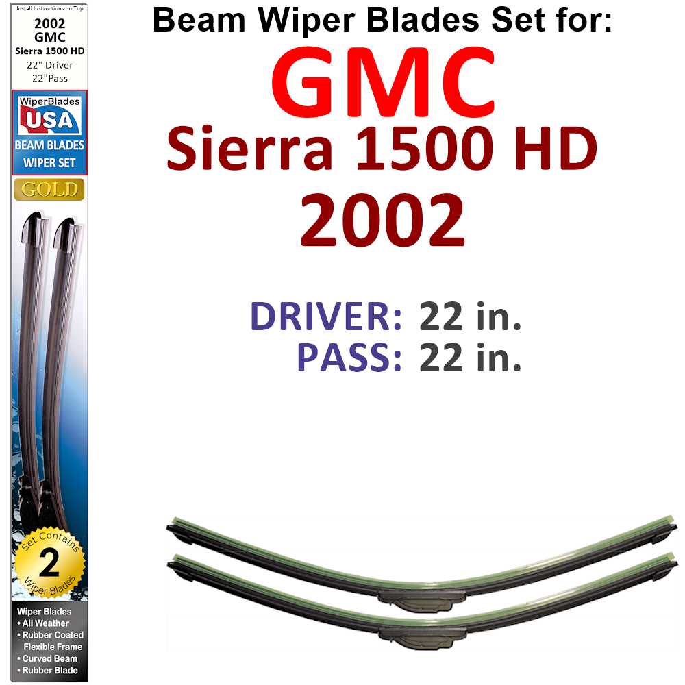 Set of two Beam Wiper Blades designed for 2002 GMC Sierra 1500 HD, showcasing their flexible and durable construction.