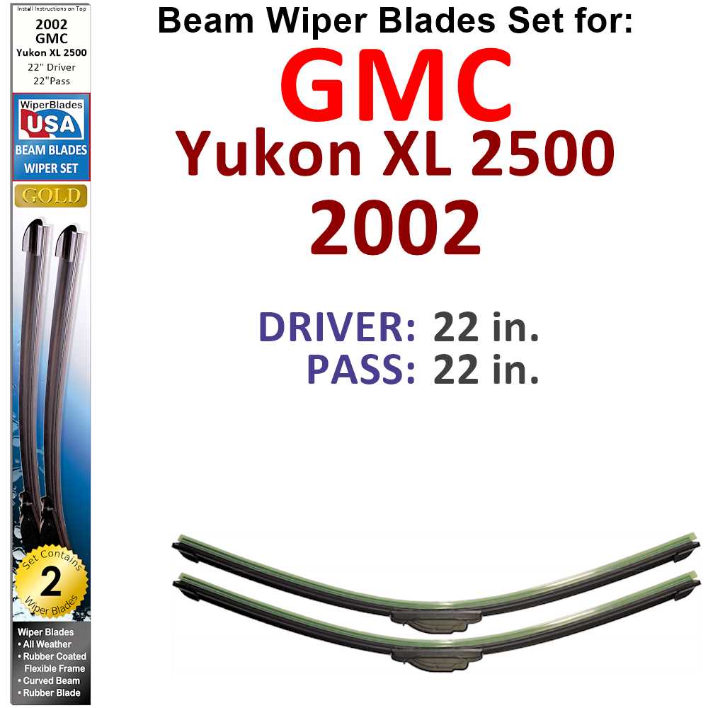 Set of two Beam Wiper Blades designed for 2002 GMC Yukon XL 2500, showcasing their flexible and durable construction.