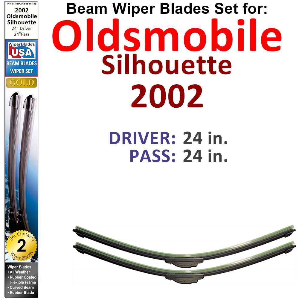 Set of two beam wiper blades designed for 2002 Oldsmobile Silhouette, showcasing their flexible and durable construction.