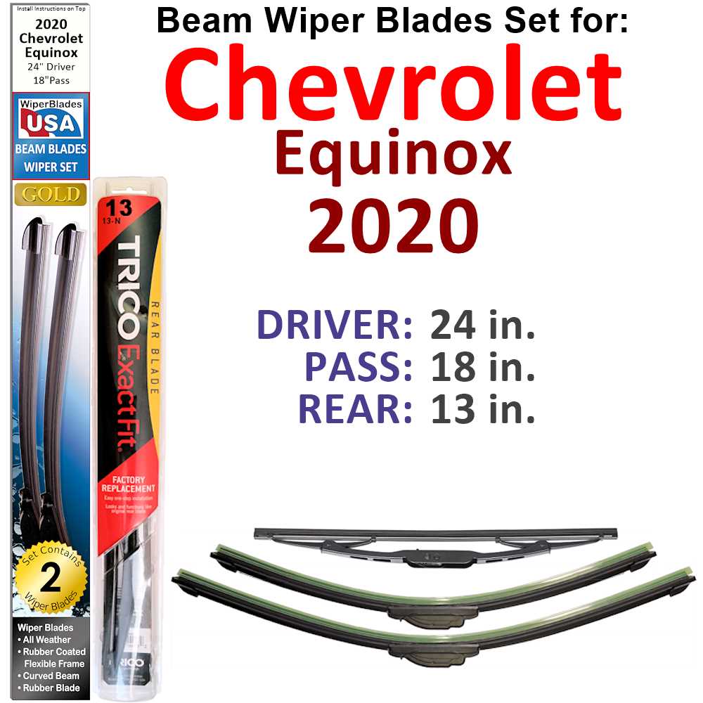 Set of 3 Beam Wiper Blades designed for 2020 Chevrolet Equinox, showcasing their sleek design and flexible structure.