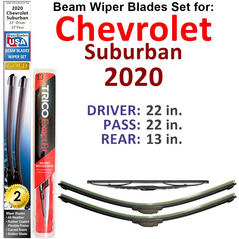 Set of 3 Beam Wiper Blades designed for 2020 Chevrolet Suburban, showcasing their flexible and durable construction.