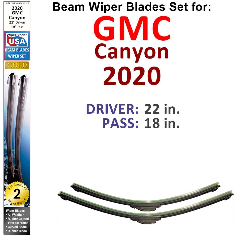 Set of two Beam Wiper Blades designed for 2020 GMC Canyon, showcasing their sleek design and durable construction.