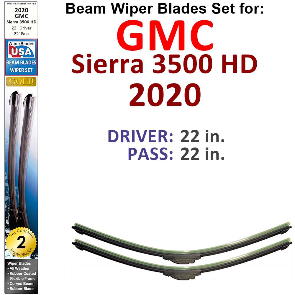 Set of two Beam Wiper Blades designed for 2020 GMC Sierra 3500 HD, showcasing their flexible and durable construction.