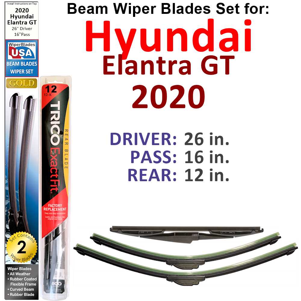 Set of 3 Beam Wiper Blades designed for 2020 Hyundai Elantra GT, showcasing their sleek design and durable construction.