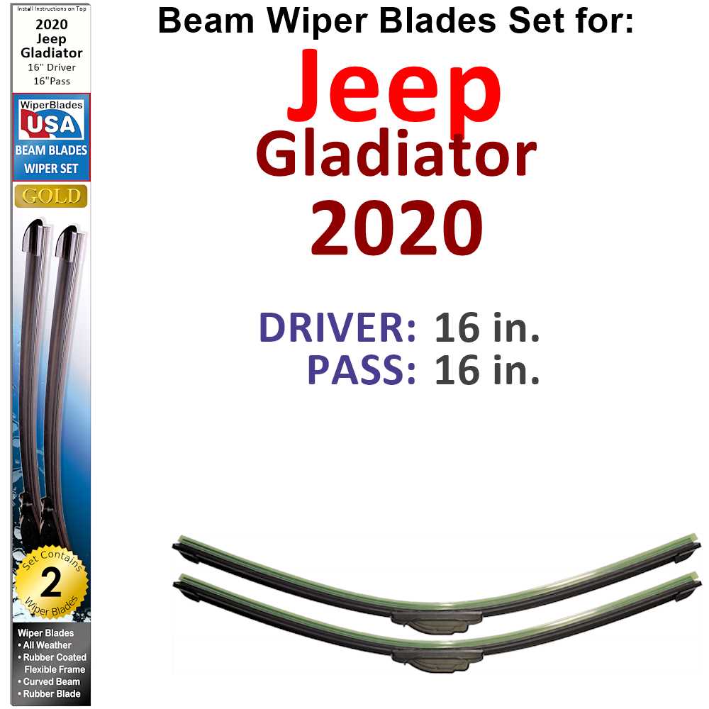 Set of two Beam Wiper Blades designed for 2020 Jeep Gladiator, showcasing their flexible and low-profile design.