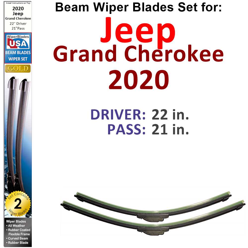 Set of two Beam Wiper Blades designed for 2020 Jeep Grand Cherokee, showcasing their flexible and durable construction.