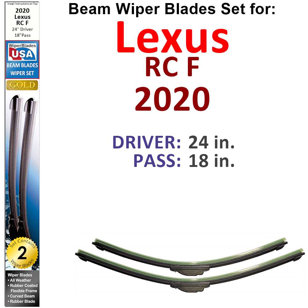 Set of two Beam Wiper Blades designed for 2020 Lexus RC F, showcasing their flexible and durable construction.