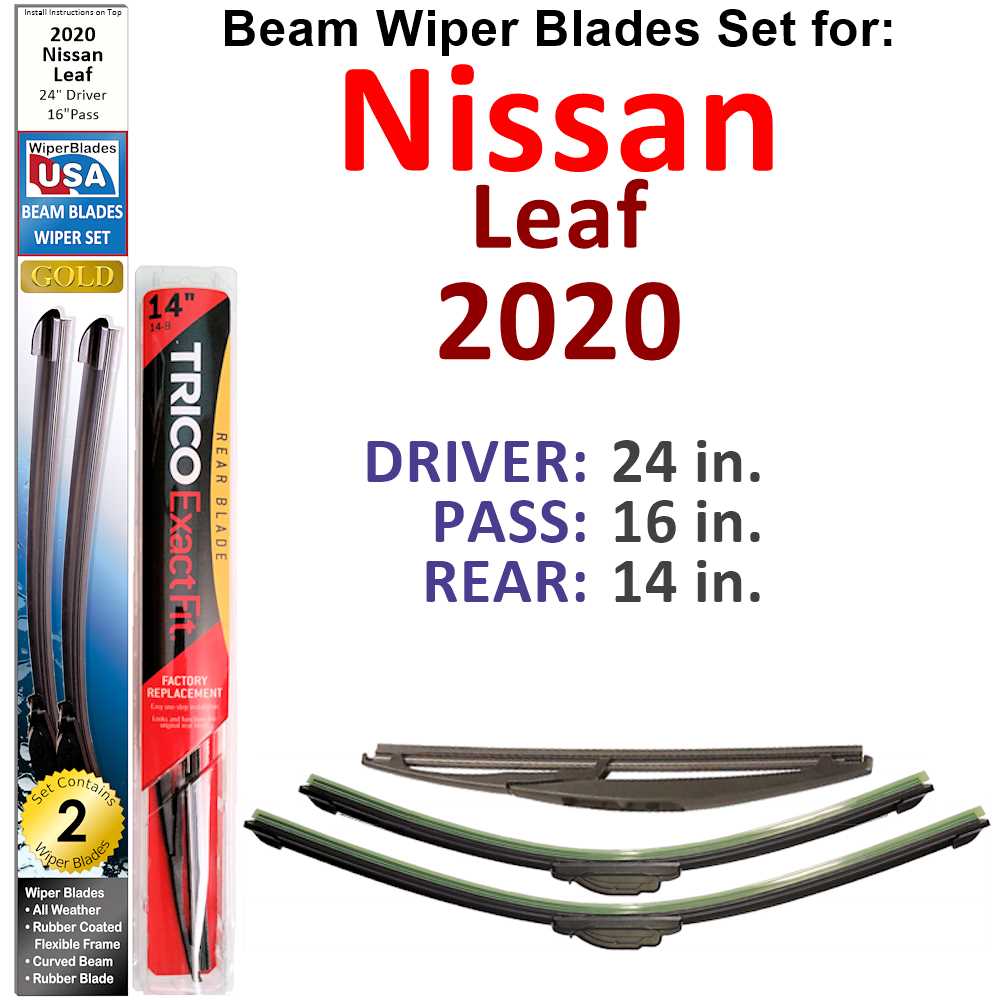 Set of 3 Beam Wiper Blades designed for 2020 Nissan Leaf, showcasing their flexible and durable construction.