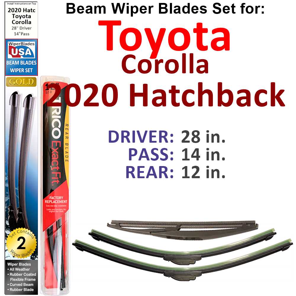 Set of 3 Beam Wiper Blades designed for 2020 Toyota Corolla Hatchback, showcasing their flexible and sealed design for optimal performance.