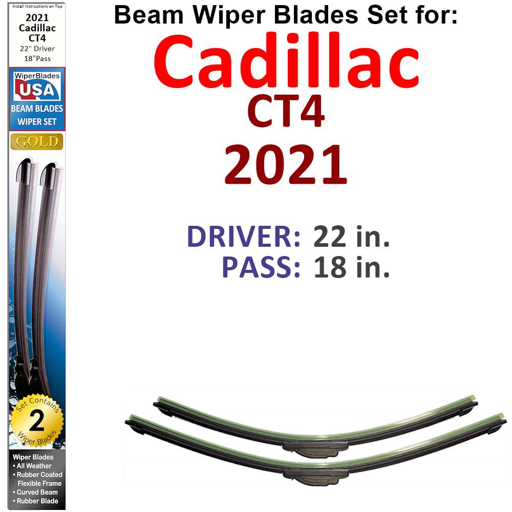 Set of two Beam Wiper Blades designed for 2021 Cadillac CT4, showcasing their flexible and sealed design for optimal windshield contact.