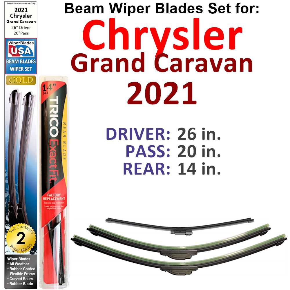 Set of 3 Beam Wiper Blades designed for 2021 Chrysler Grand Caravan, showcasing their flexible and durable construction.