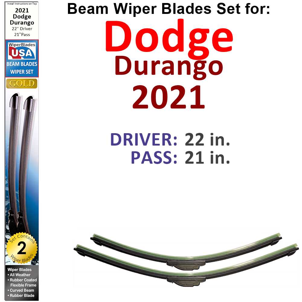 Set of two Beam Wiper Blades designed for 2021 Dodge Durango, showcasing their flexible and sealed design for optimal performance.