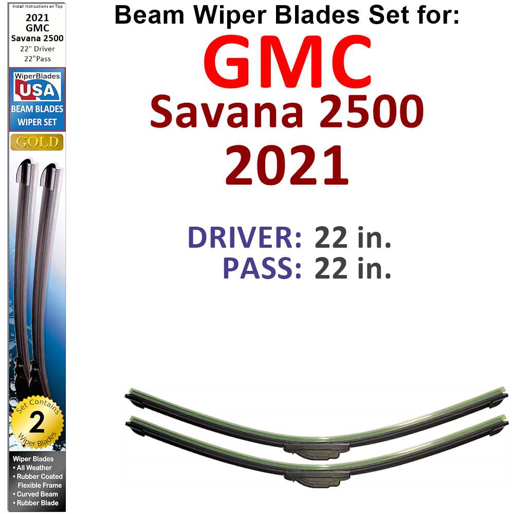 Set of two Beam Wiper Blades designed for 2021 GMC Savana 2500, showcasing their flexible and durable construction.