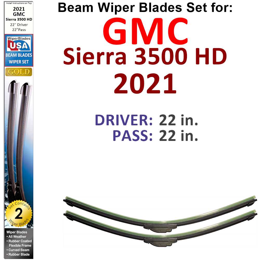 Set of 2 Beam Wiper Blades designed for 2021 GMC Sierra 3500 HD, showcasing their flexible and durable construction.