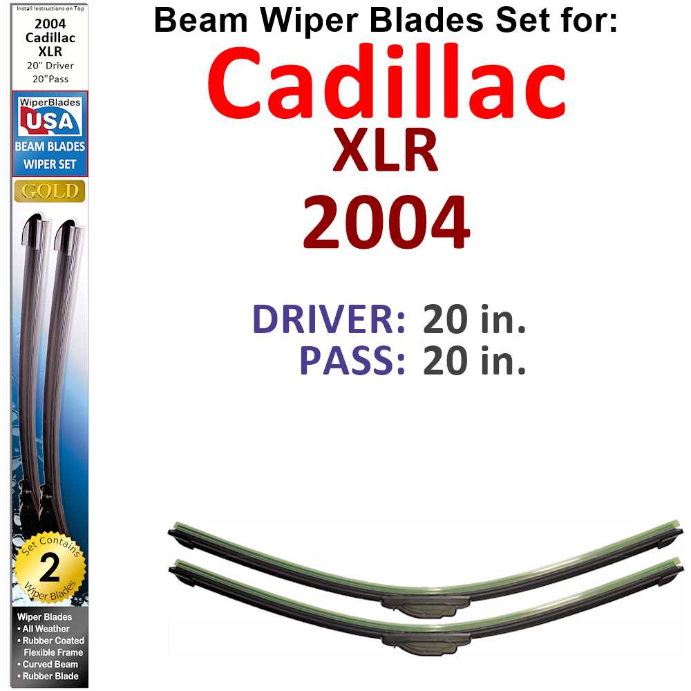 Set of two Beam Wiper Blades designed for 2004 Cadillac XLR, showcasing their flexible and durable construction.