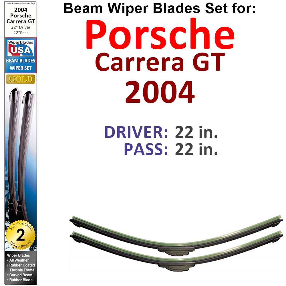 Set of two Beam Wiper Blades designed for 2004 Porsche Carrera GT, showcasing their sleek design and durable construction.