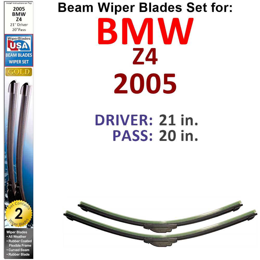 Set of two Beam Wiper Blades designed for 2005 BMW Z4, showcasing their flexible and durable construction.