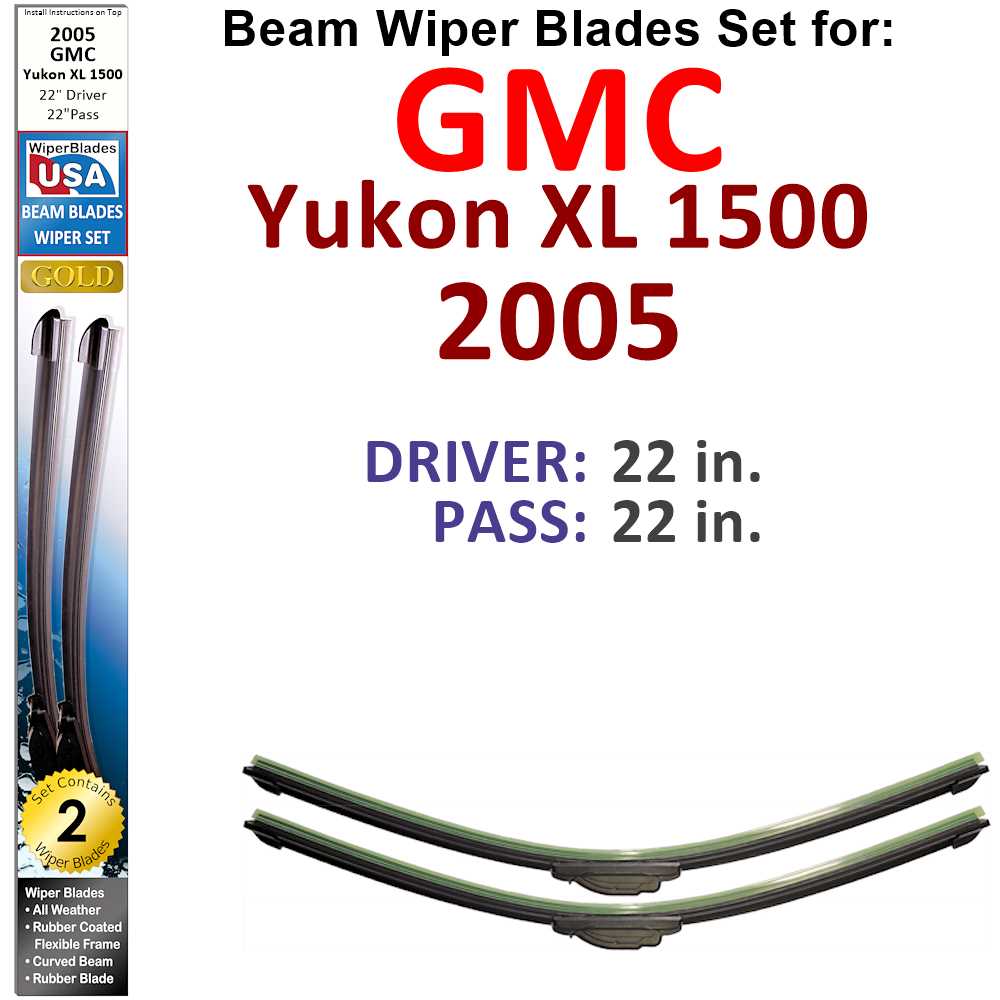 Set of two Beam Wiper Blades designed for 2005 GMC Yukon XL 1500, showcasing their flexible and durable construction.