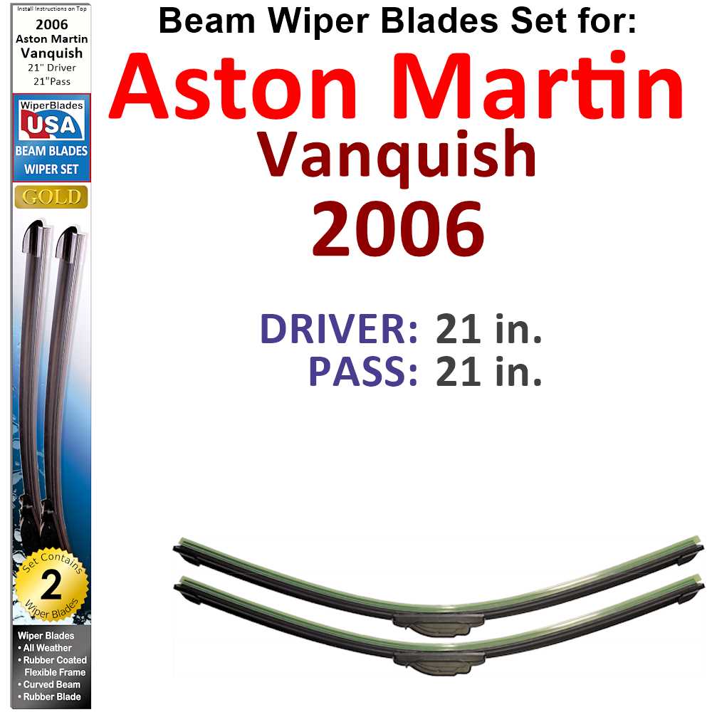 Set of two Beam Wiper Blades designed for 2006 Aston Martin Vanquish, showcasing their sleek design and durable construction.