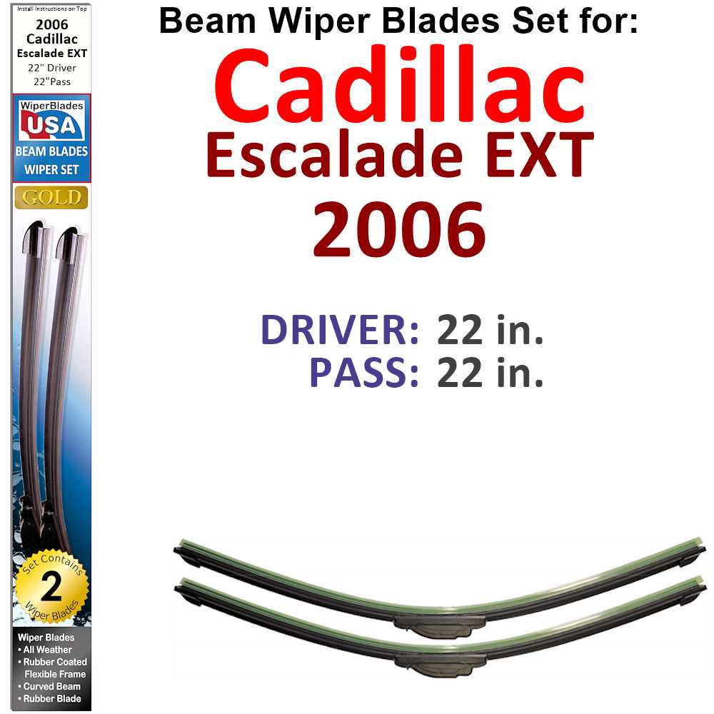 Set of two Beam Wiper Blades designed for 2006 Cadillac Escalade EXT, showcasing their flexible and durable construction.