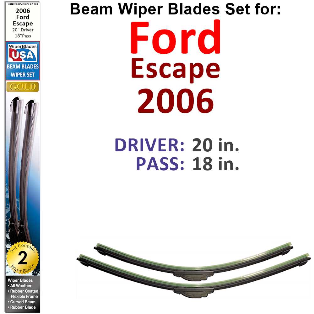 Set of two Beam Wiper Blades designed for 2006 Ford Escape, showcasing their flexible and sealed structure for optimal performance.